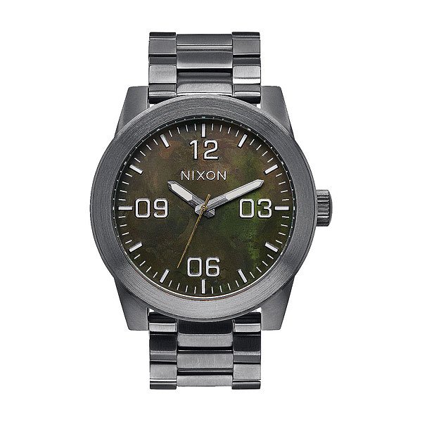 Nixon Sentry Orologio Uomo In Pelle, Cinturino In Pelle Di Vitello, Quadrante Gunmetal/Verde, Vetro Minerale, Impermeabile 10 ATM, Data E Giorno